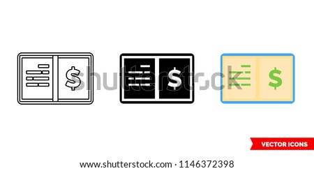 General ledger icon of 3 types: color, black and white, outline. Isolated vector sign symbol.