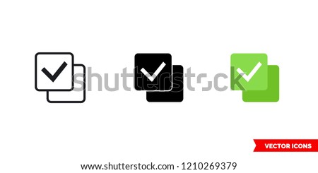 Check all icon of 3 types: color, black and white, outline. Isolated vector sign symbol.
