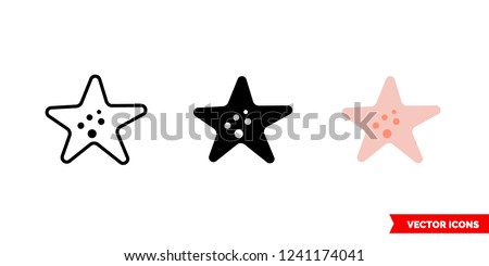 Starfish icon of 3 types: color, black and white, outline. Isolated vector sign symbol.