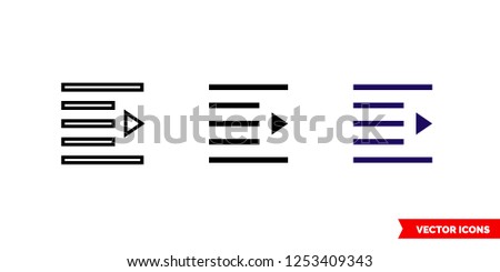 Outdent icon of 3 types: color, black and white, outline. Isolated vector sign symbol.