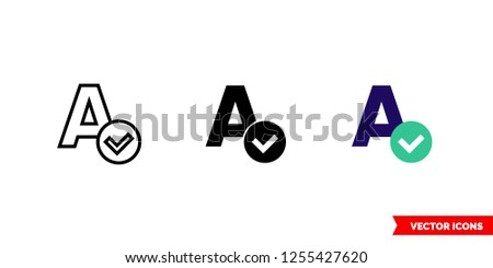 Spellcheck icon of 3 types: color, black and white, outline. Isolated vector sign symbol.