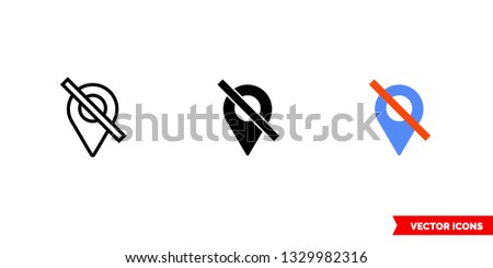 Marker off icon of 3 types: color, black and white, outline. Isolated vector sign symbol.