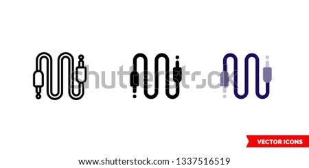 AUX cable icon of 3 types: color, black and white, outline. Isolated vector sign symbol.