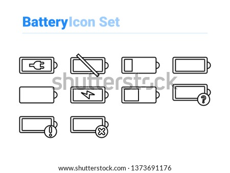 Battery icon set of outline types. Isolated vector sign symbols. Icon pack.