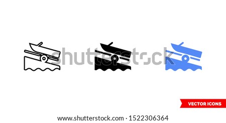 Map symbol boat launch icon of 3 types: color, black and white, outline. Isolated vector sign symbol.
