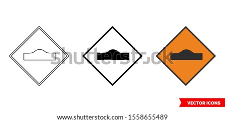 Hump or ramp roadworks sign icon of 3 types: color, black and white, outline. Isolated vector sign symbol.
