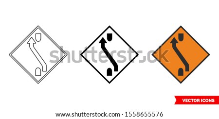 One lane crossover (Back) roadworks sign icon of 3 types: color, black and white, outline. Isolated vector sign symbol.
