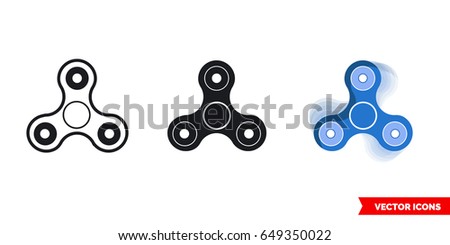 Fidget spinner icon of 3 types: color, black and white, outline. Isolated vector sign symbol. Hand spinner.