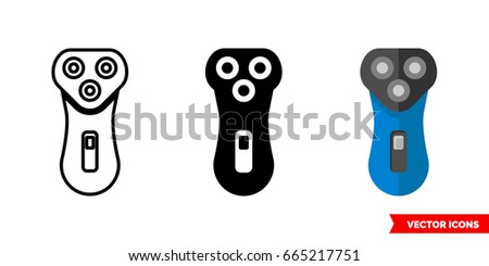 Electric razor icon of 3 types: color, black and white, outline. Isolated vector sign symbol.