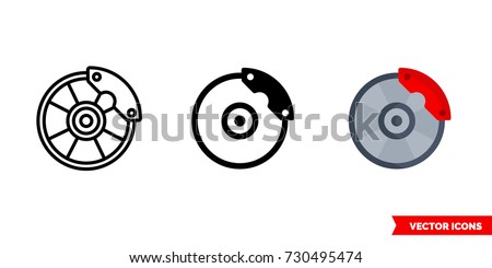 Disc brake icon of 3 types: color, black and white, outline. Isolated vector sign symbol.