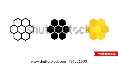 Cells, honeycombs icon of 3 types: color, black and white, outline. Isolated vector sign symbol.