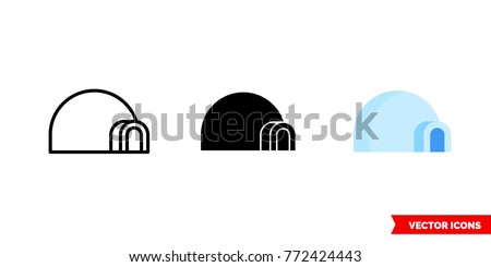 Igloo icon of 3 types: color, black and white, outline. Isolated vector sign symbol.