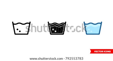 Machine wash icon of 3 types: color, black and white, outline. Isolated vector sign symbol.
