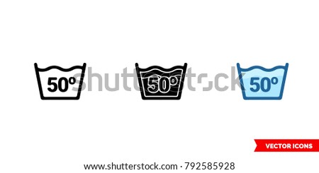 Water temperature 50C icon of 3 types: color, black and white, outline. Isolated vector sign symbol.