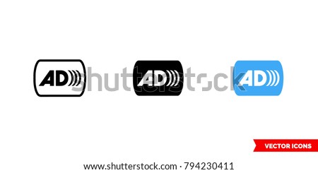 Audio description icon of 3 types: color, black and white, outline. Isolated vector sign symbol.
