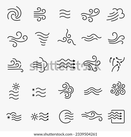 Wind and Nature Icon Set. Embrace the beauty of air's natural movement through these vector line art illustrations, isolated on a white background. Ideal for weather, climate, and environmental themes