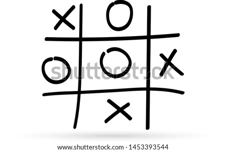 Game icon. Tic tac toe game with cross and circle. Tic tac toe on white background. Vector illustration.