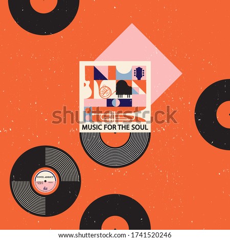 Musical poster for your design. Music elements design for card, invitation, flyer. Music background vector illustration. Vinyl record.