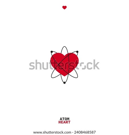 Atom Symbol with Heart. Scientific Sign of an Atom. Atomic Logo. Orbit Spin. Heart Sign.