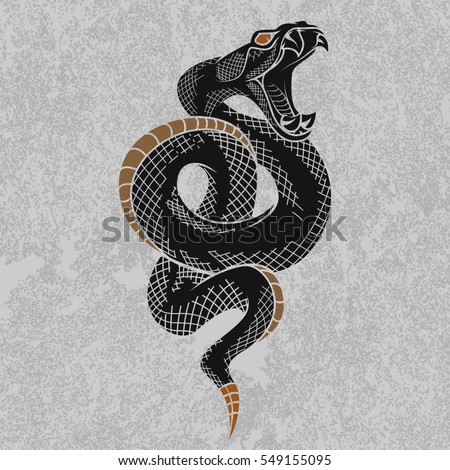 Viper snake. Hand drawn vector illustration in ink technique on grunge background, good for poster, sticker, tee shirt design.