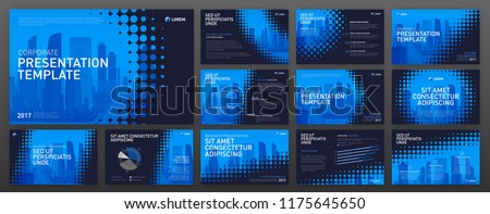 Business powerpoint presentation templates set. Use for keynote presentation background, brochure design, website slider, corporate report, company profile.