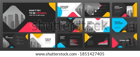 Business powerpoint presentation templates set. Use for modern keynote presentation background, brochure design, website slider, landing page, annual report, company profile, social media banner.