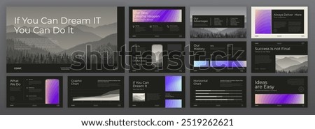 Creative Powerpoint presentation template. Modern Keynote presentation background, brochure cover design, brand guidelines, pitch deck, landing page, annual report, Google slides, company profile.