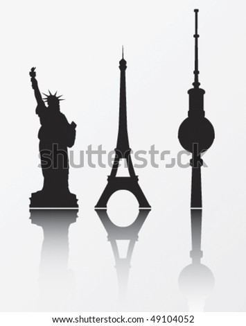 Silhouettes of big cities' monuments; Nyc, Paris, Berlin