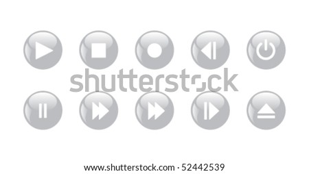 Media player icons - grey rounded buttons. Set of ten signs.