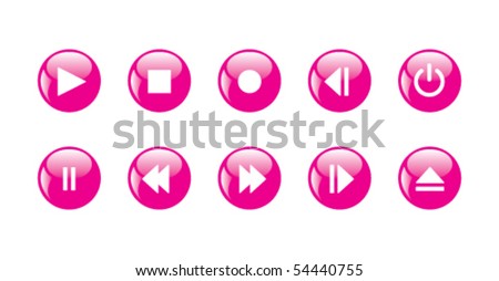 Media player icons - pink rounded buttons. Set of ten signs.