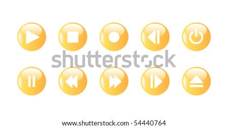 Media player icons - yellow rounded buttons. Set of ten signs.