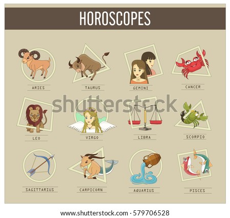 horoscope signs - Astrological symbols -  Aries, Taurus, Gemini, Cancer, Leo,  Virgo, Libra, Scorpio, Sagittarius, Capricorn, Aquarius and Pisces.