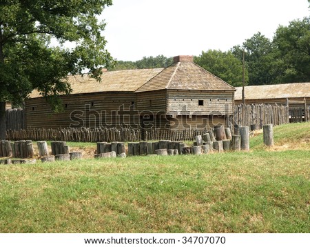 Wooden Fort 1800'S With Old Wall In Foreground And Blockhouse In ...