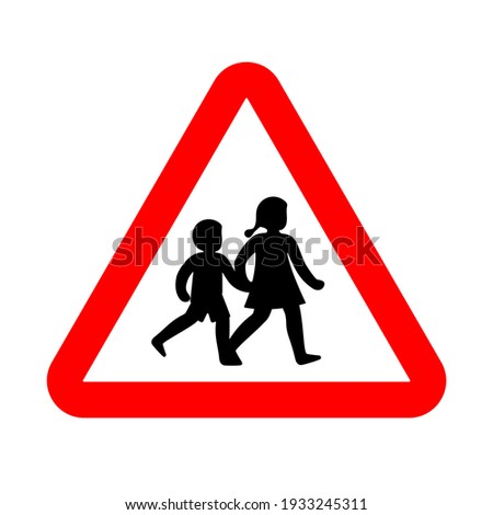 School crossing sign, roadsign with warning for crossing children. Vector illustration.