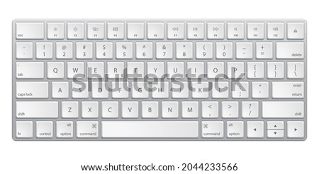 Modern silver keyboard  with white buttons isolated on white background. Vector illustration.