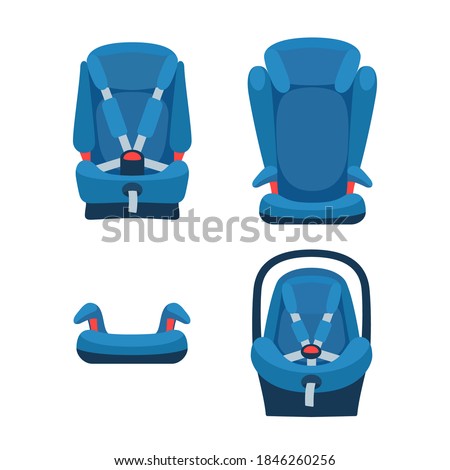 Safety baby car seats collection. Different type of child restraint. Booster front view. Isolated objects. Vector illustration on white background Stock foto © 