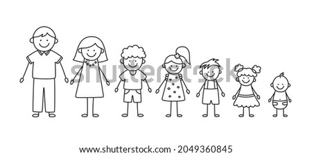 Happy doodle stick mans family. Set of hand drawn figure of family. Mother, father and kids. Vector illustration isolated in doodle style on white background. ストックフォト © 