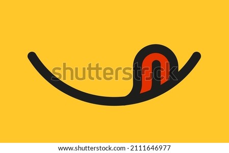 Yummy smile emoji with tongue lick mouth. Delicious tasty food symbol for social network. Yummy and hungry line icon. Savory gourmet. Enjoy food sign. Vector illustration isolated on yellow background