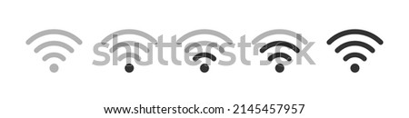 Wifi icons set. Mobile wireless signal strength indicator. Internet connection symbol icons. Different levels of Wi Fi signal. Vector illustration isolated on white background.