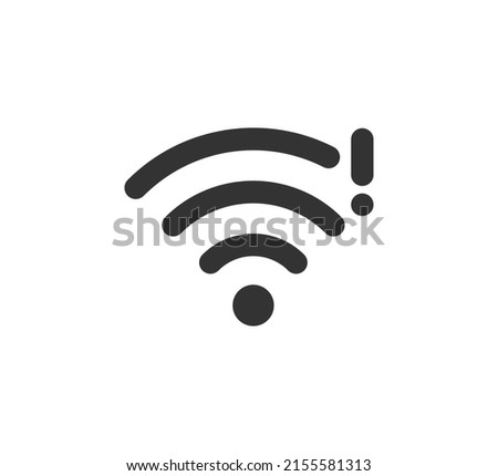Wifi symbol and exclamation mark icon. Jamming wireless internet signal. Wi-Fi error. Failure wifi icon. Disconnected wireless internet signal. Vector illustration isolated on white background.