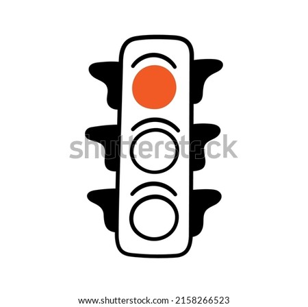 Hand drawn traffic light with red stop signal. Doodle traffic signal. Vector illustration isolated on white background.