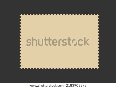 Postage stamp frame. Empty border template for postcards and letters. Blank rectangle and square postage stamp with perforated edge. Vector illustration isolated on black background.