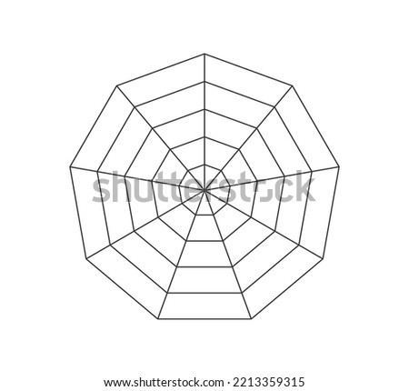 Octagonal radar or spider diagram template. Octagon graph. Flat spider mesh. Blank nine sided radar chart. Kiviat diagram for statistic and analitic. Vector illustration isolated on white background.