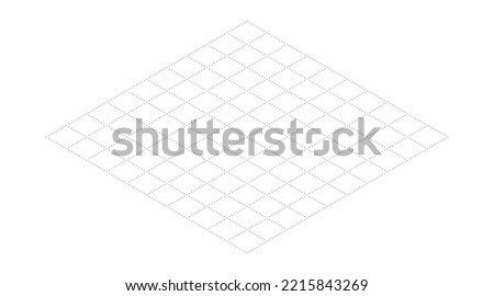 Isometric grid dot line background. Outline isometric template pattern. Hexagon and triangles line plan texture. Vector illustration on white background.