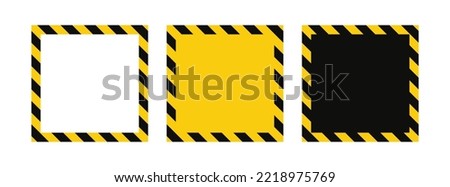 Warning square frame with yellow and black diagonal stripes. Rectangle warn frame. Yellow and black caution tape border. Vector illustration on white background.
