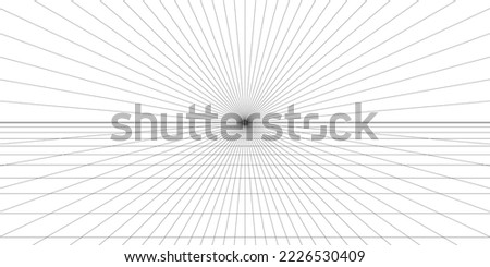 One point perspective grid background. Abstract grid line backdrop. Drawing perspective mesh template. Vector illustration isolated on white background.