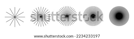 Radial circle lines. Circular radiating lines geometric element. Sun star rays symbol. Abstract geometric shapes. Design element. Vector illustration isolated on white background.