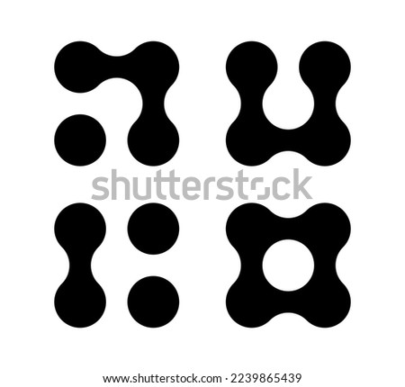 Connected dots icon. Circles pattern sign. Integration symbol. Abstract point movement. Connected round blobs. Transition metaballs. Vector illustration isolated on white background.