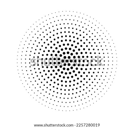 Halftone dotted gradient circle. Half tone effect circular dotted background. Point round texture shape. Vector illustration isolated on the white background.