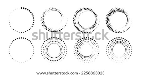 Dotted gradient circle. Halftone effect circular dotted frame. Progress round loader. Half tone circle. Vector illustration isolated on the white background.